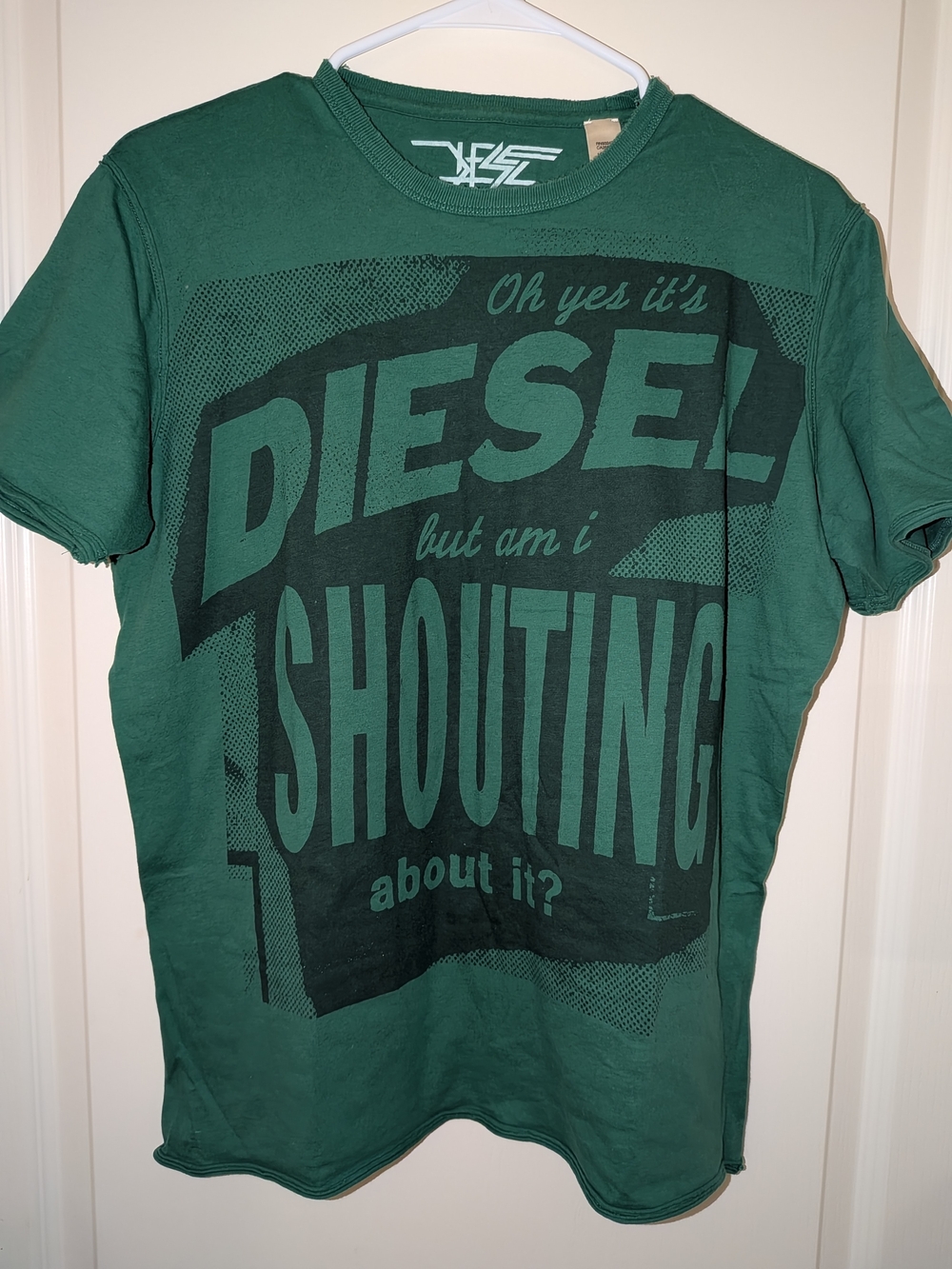 Men's Like New Diesel Green Graphic 'Shouting' Short Sleeve Tee - M